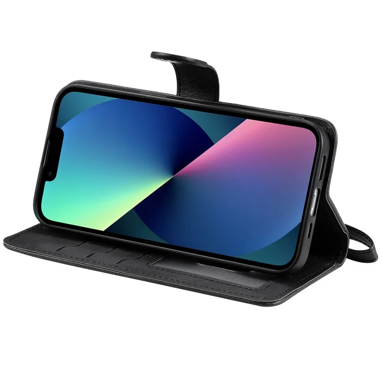 KT Leather Series-3 Custodia Staccabile 2-in-1 Design Wallet Stand Design PU Leather+TPU per iPhone 13 6.1 pollici - Nero