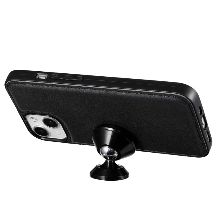KT Leather Series-3 Custodia Staccabile 2-in-1 Design Wallet Stand Design PU Leather+TPU per iPhone 13 6.1 pollici - Nero
