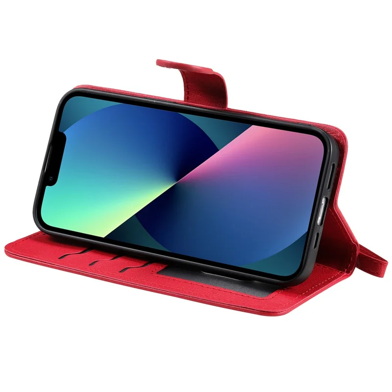 For iPhone 13 Case 2 in 1 Detachable Magnetic Leather Wallet Mobile Cover with Strap - Red