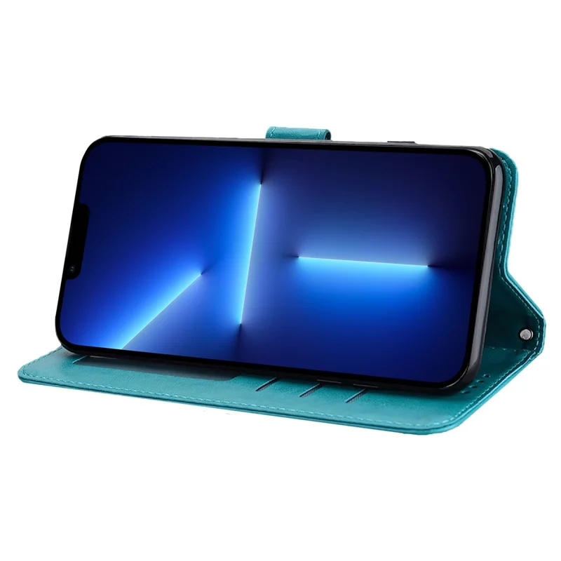 Tree and Deer Imprinted Leather Wallet Stand Phone Cover Case for iPhone 13 Pro 6.1 inch - Blue