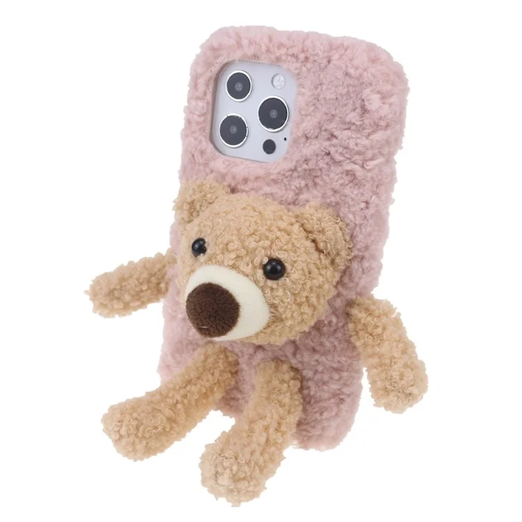 Furry Rabbit Bear Plush Doll Soft TPU Phone Case Protective Cover for iPhone 13 Pro 6.1 inch - Bear