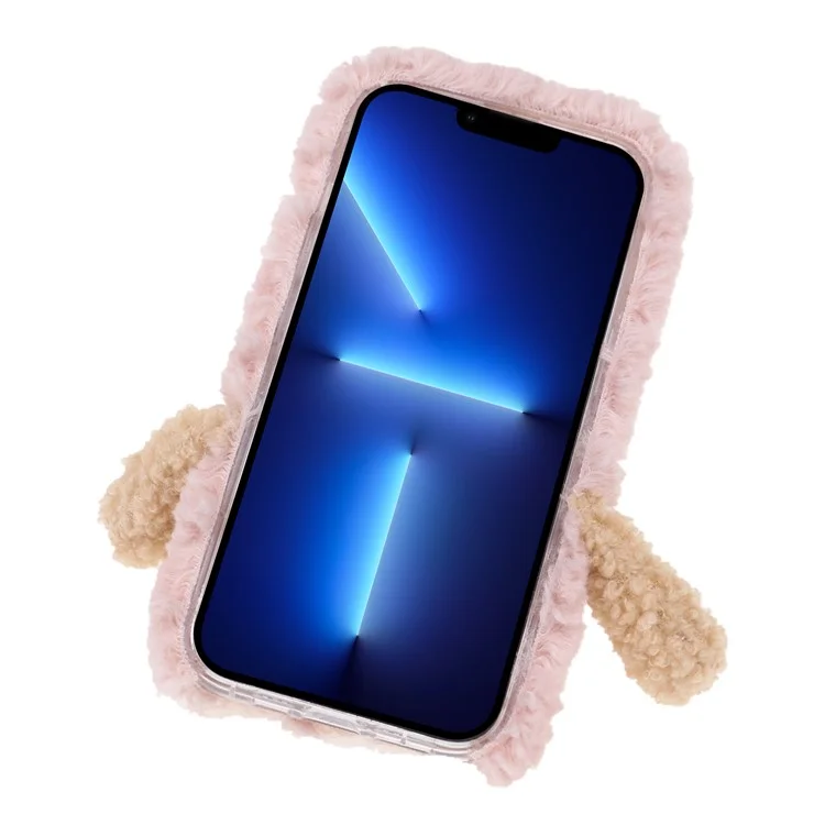 Furry Rabbit Bear Plush Doll Soft TPU Phone Case Protective Cover for iPhone 13 Pro 6.1 inch - Bear