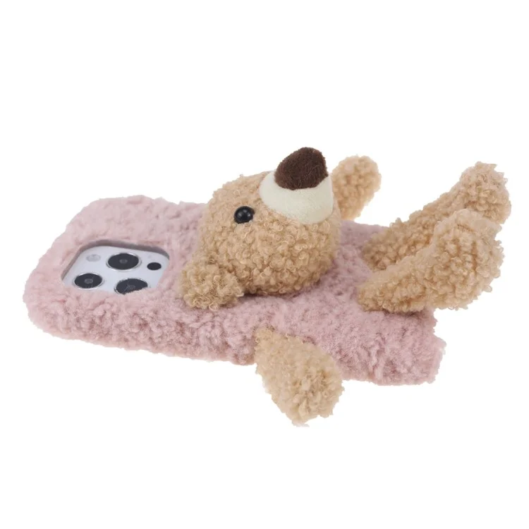 Pelúcia de Coelho Furry Bear Plush Doll Capa de Telefone Macia TPU Protetora para iPhone 13 Pro 6.1 polegadas - Urso