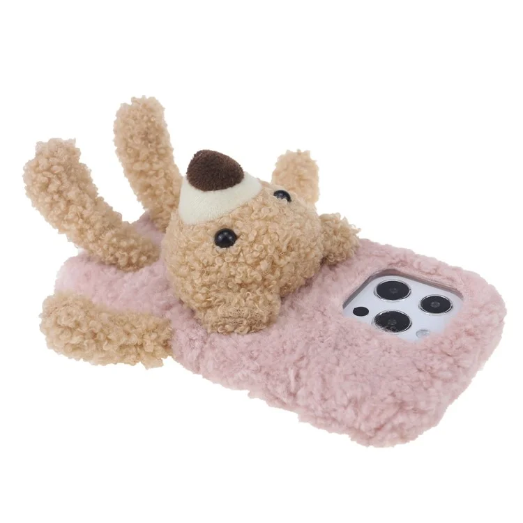 Pelúcia de Coelho Furry Bear Plush Doll Capa de Telefone Macia TPU Protetora para iPhone 13 Pro 6.1 polegadas - Urso