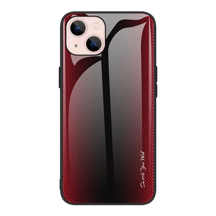 Carbon Fiber Texture Tempered Glass Back + TPU Edge Hybrid Phone Cover Case für iPhone 13 6.1 Zoll - Rot