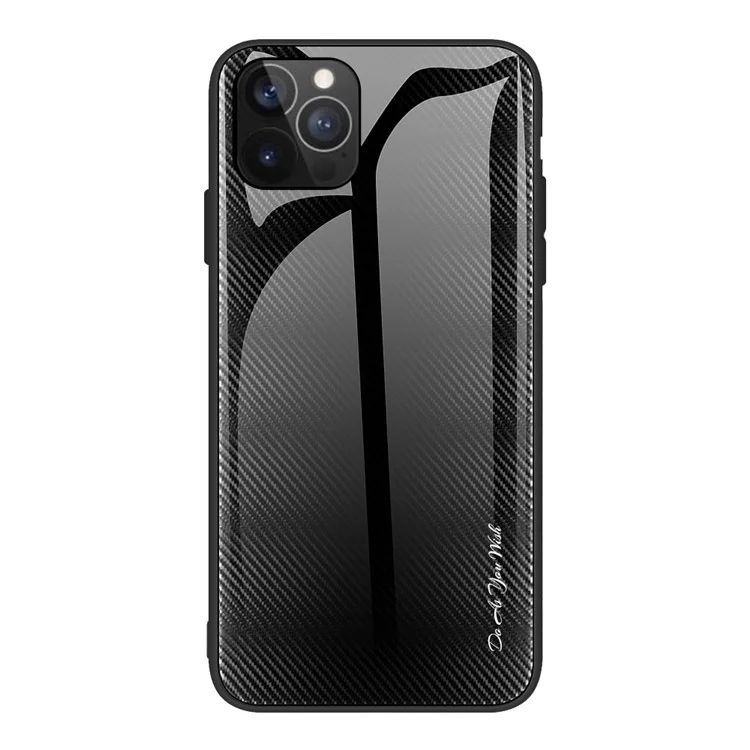 Conception de Texture en Fibre de Carbone Back en Verre Trempé + TPU Edge Hybrid Cell Telephone Case Pour Iphone 13 Pro 6.1 Pouces - le Noir