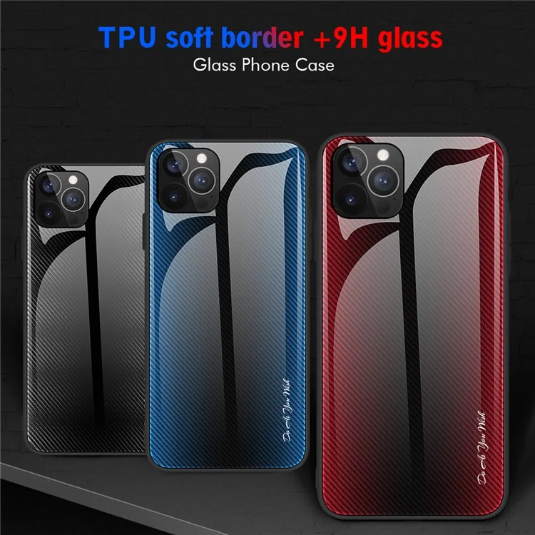 Conception de Texture en Fibre de Carbone Back en Verre Trempé + TPU Edge Hybrid Cell Telephone Case Pour Iphone 13 Pro 6.1 Pouces - le Noir