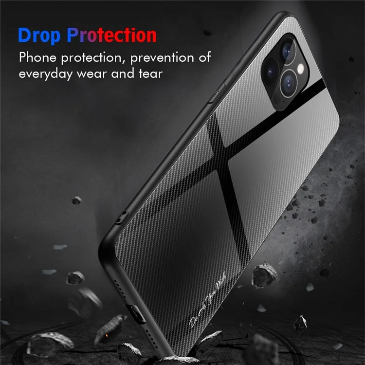 Conception de Texture en Fibre de Carbone Back en Verre Trempé + TPU Edge Hybrid Cell Telephone Case Pour Iphone 13 Pro 6.1 Pouces - le Noir
