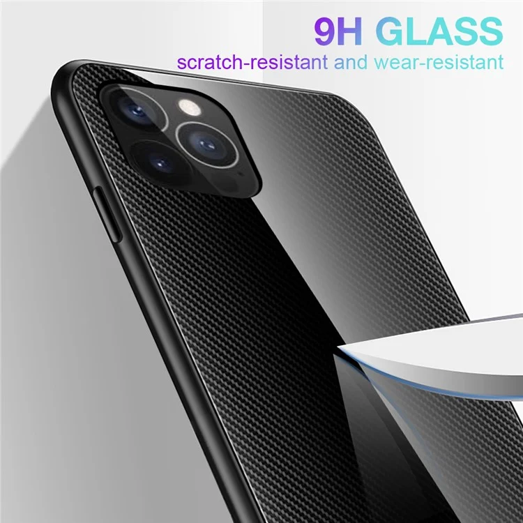 Conception de Texture en Fibre de Carbone Back en Verre Trempé + TPU Edge Hybrid Cell Telephone Case Pour Iphone 13 Pro 6.1 Pouces - le Noir