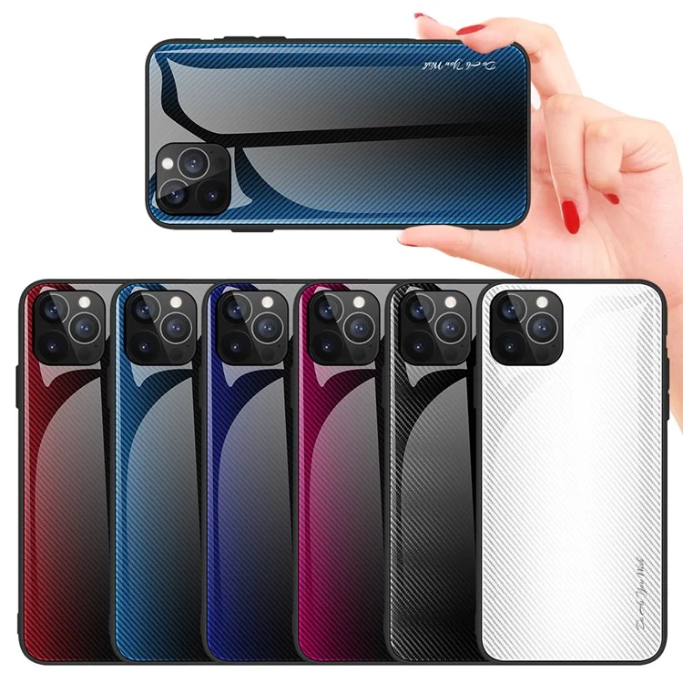 Conception de Texture en Fibre de Carbone Back en Verre Trempé + TPU Edge Hybrid Cell Telephone Case Pour Iphone 13 Pro 6.1 Pouces - le Noir
