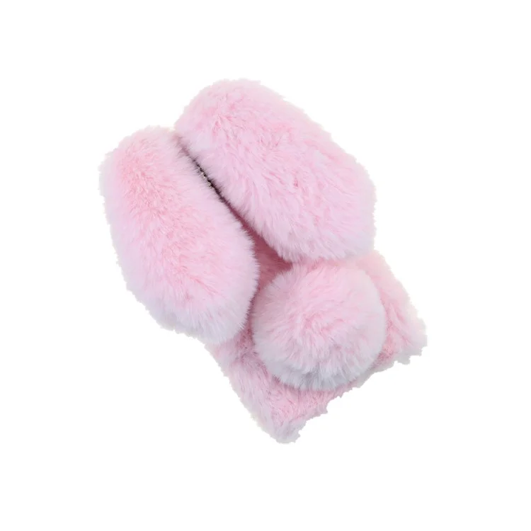 Soft Handmade Fluffy Furry Cute Bunny Stylish Case Rhinestone Bow Knot TPU Shell for iPhone 13 6.1 inch - Pink