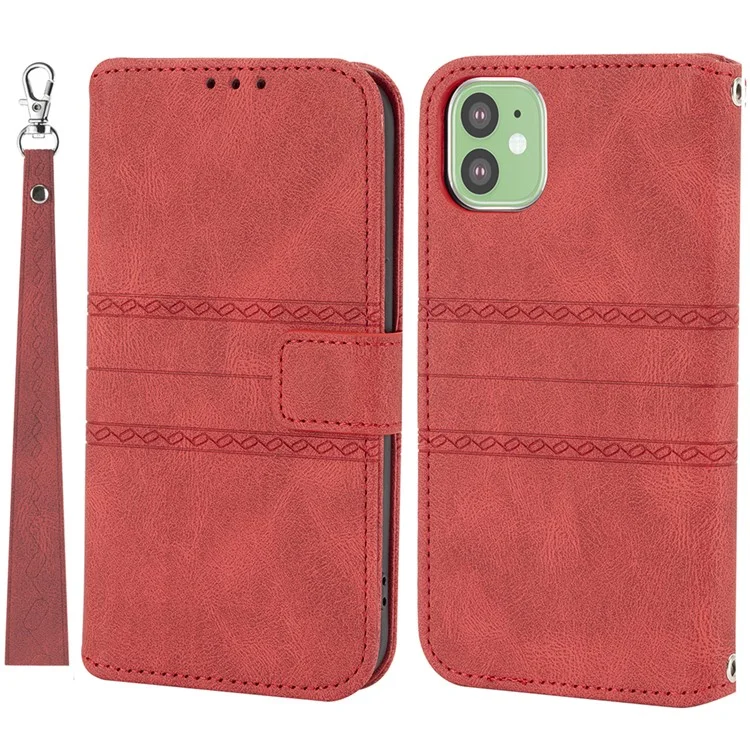 Pie de Impresta de Diserdo de Patrón de Cuero PU + TPU Cartera Telefono Fonda Telefono Telefono Con Correa de Muñeca Para IPhone 11 6.1 Pulgadas - Petirrojo