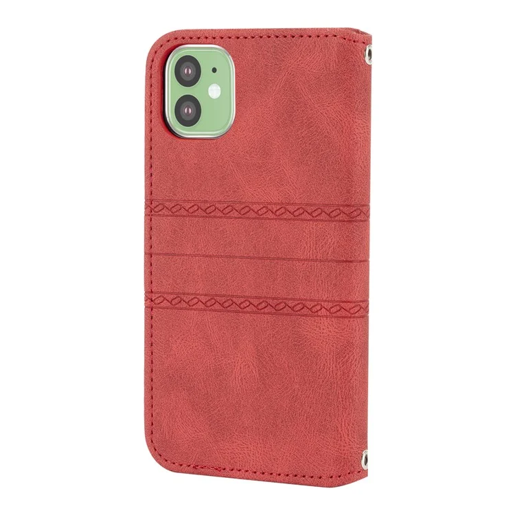 Pie de Impresta de Diserdo de Patrón de Cuero PU + TPU Cartera Telefono Fonda Telefono Telefono Con Correa de Muñeca Para IPhone 11 6.1 Pulgadas - Petirrojo
