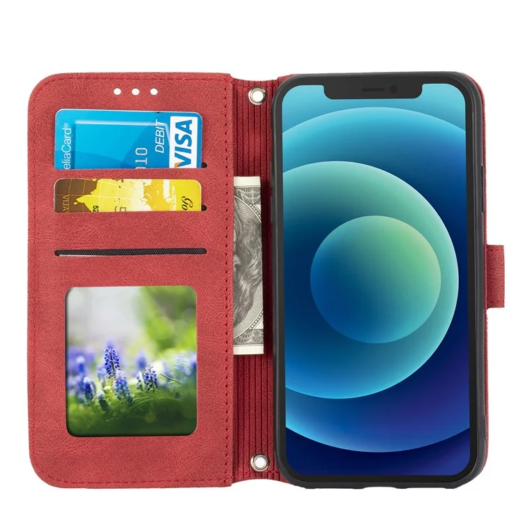Pie de Impresta de Diserdo de Patrón de Cuero PU + TPU Cartera Telefono Fonda Telefono Telefono Con Correa de Muñeca Para IPhone 11 6.1 Pulgadas - Petirrojo