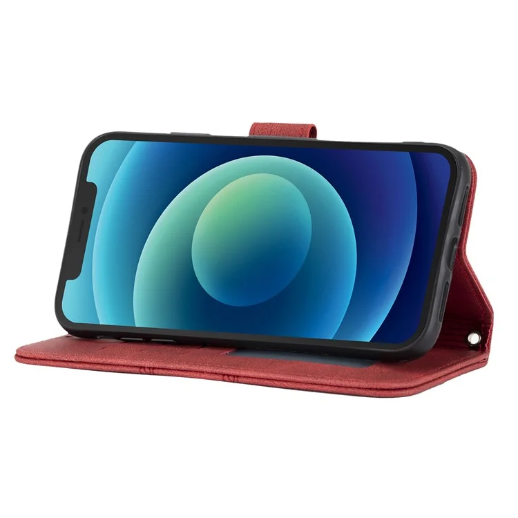 Pie de Impresta de Diserdo de Patrón de Cuero PU + TPU Cartera Telefono Fonda Telefono Telefono Con Correa de Muñeca Para IPhone 11 6.1 Pulgadas - Petirrojo