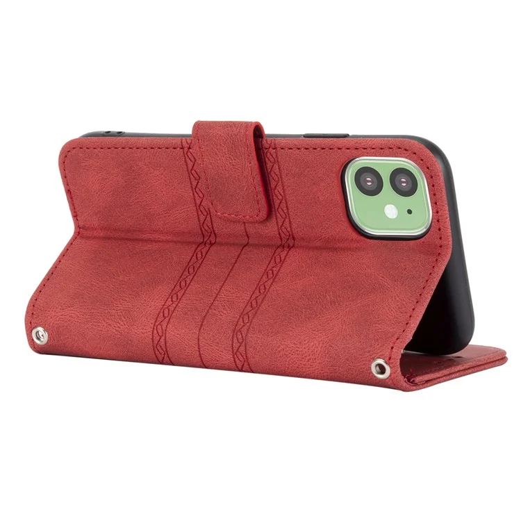 Pie de Impresta de Diserdo de Patrón de Cuero PU + TPU Cartera Telefono Fonda Telefono Telefono Con Correa de Muñeca Para IPhone 11 6.1 Pulgadas - Petirrojo