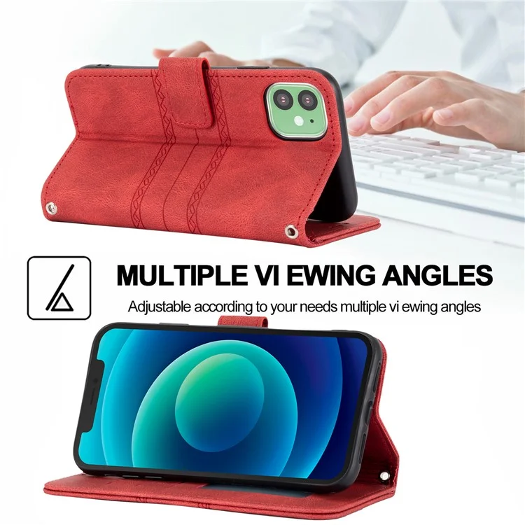 Pie de Impresta de Diserdo de Patrón de Cuero PU + TPU Cartera Telefono Fonda Telefono Telefono Con Correa de Muñeca Para IPhone 11 6.1 Pulgadas - Petirrojo