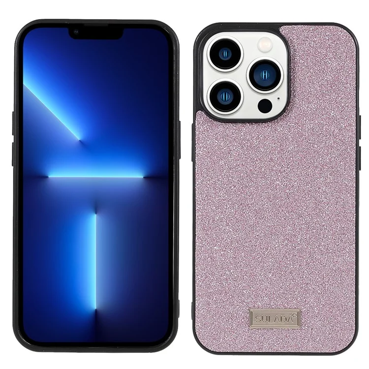 SULADA Socialite Series Well-Protected Glitter PU Leather Coated PC + TPU Hybrid Phone Cover Case для iPhone 13 Pro 6.1 дюйма - Розовый