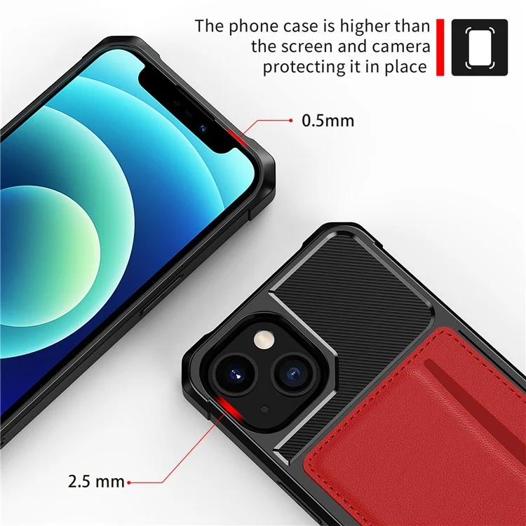 ZM02 PU Кожаная Кожаная Крышка TPU Hybrid Case Holder Shell Для Iphone 13 Mini 5,4 Дюйма - Красный