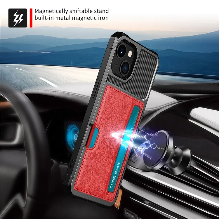ZM02 PU Кожаная Кожаная Крышка TPU Hybrid Case Holder Shell Для Iphone 13 Mini 5,4 Дюйма - Красный