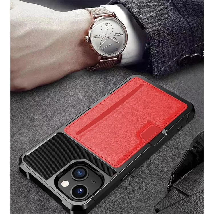 ZM02 PU Кожаная Кожаная Крышка TPU Hybrid Case Holder Shell Для Iphone 13 Mini 5,4 Дюйма - Красный