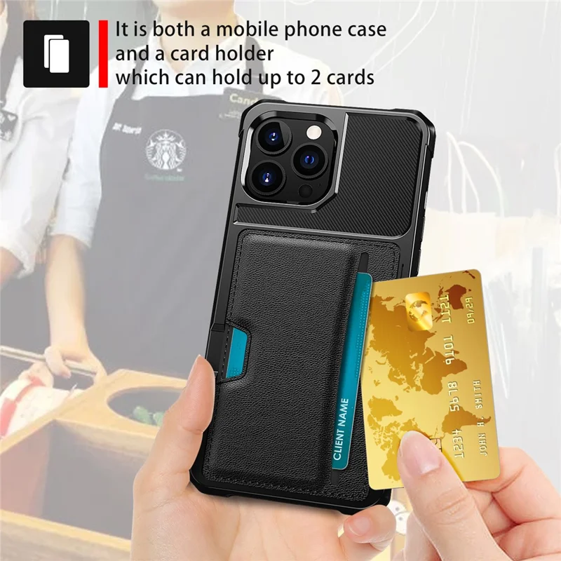 ZM02 Card Slot Design PU Leather Coated Hybrid Cover Phone Case Protector for iPhone 13 Pro Max 6.7 inch - Black