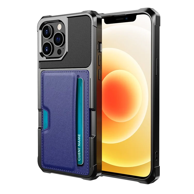 Diseño de Ranura de Tarjeta ZM02 TPU TPU Hybrid Telep Cover Para Iphone 13 Pro 6.1 Pulgadas - Azul