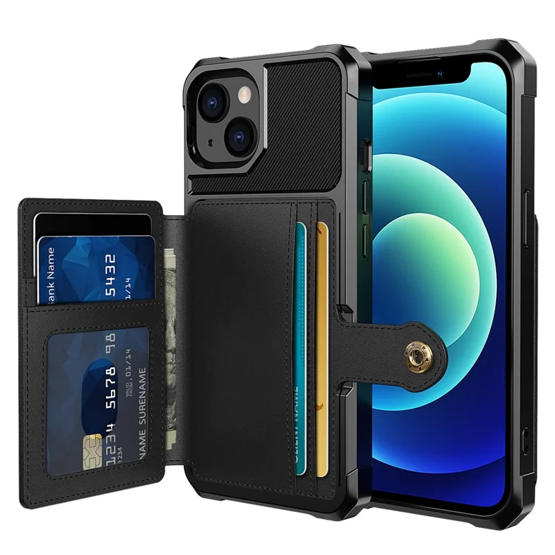 ZM03 Magnetic Metal Sheet Design Drop-Resistant TPU Phone Case with PU Leather Wallet for iPhone 13 mini 5.4 inch - Black