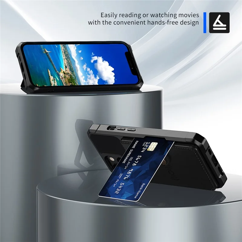 ZM03 Magnetic Metal Sheet Design Drop-Resistant TPU Phone Case with PU Leather Wallet for iPhone 13 mini 5.4 inch - Black