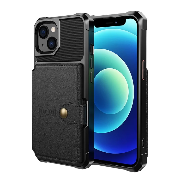 ZM03 Magnetic Metal Sheet Design TPU Phone Case with PU Leather Wallet for iPhone 13 6.1 inch - Black