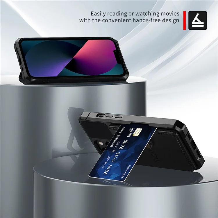 ZM03 Magnetic Metal Sheet Design TPU Phone Case with PU Leather Wallet for iPhone 13 6.1 inch - Black