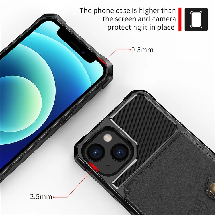 ZM03 Magnetic Metal Sheet Design TPU Phone Case with PU Leather Wallet for iPhone 13 6.1 inch - Black