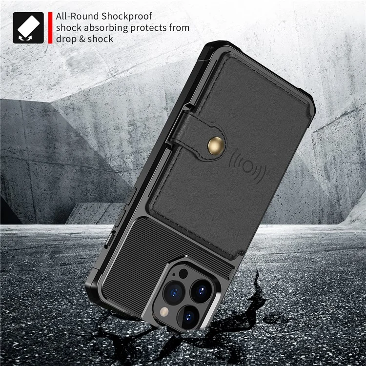 ZM03 All-Round Protection TPU Phone Case + PU Leather Wallet with Magnetic Metal Sheet for iPhone 13 Pro 6.1 inch - Black