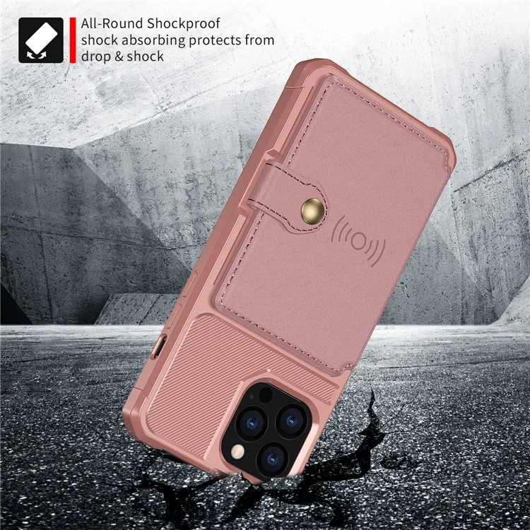 Case de Teléfono TPU ZM03 + Billetera de Cuero PU Con Hoja de Metal Magnético Para Iphone 13 Pro Max 6.7 Pulgadas - Rosado