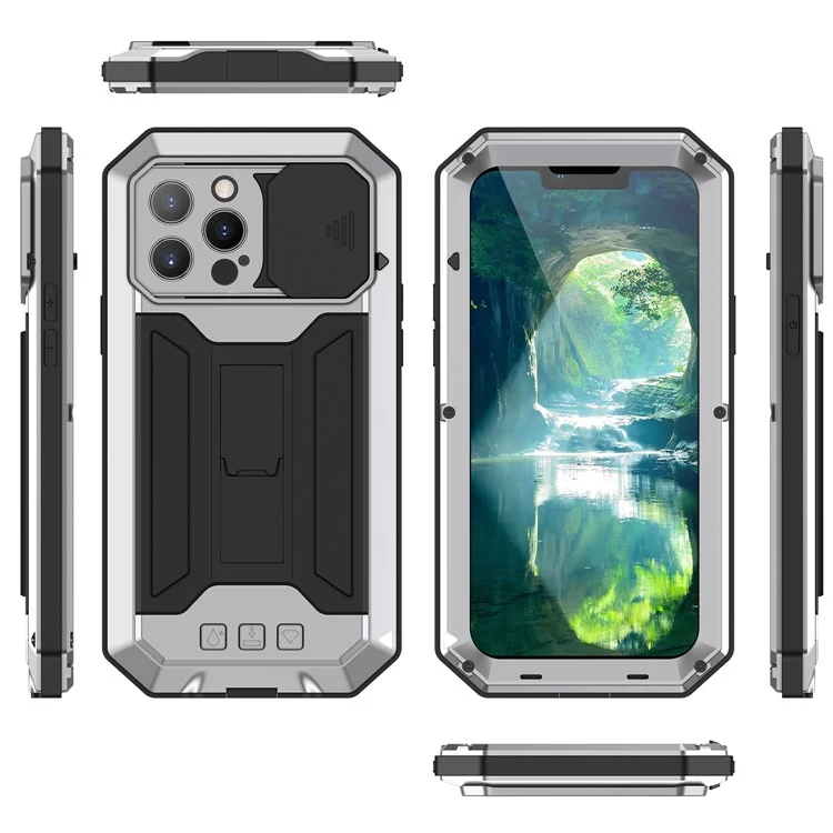 R-JUST Capa Protetora de Metal Resistente a Poeira, Quedas e Água para iPhone 13 Pro Max 6.7 polegadas - Prata