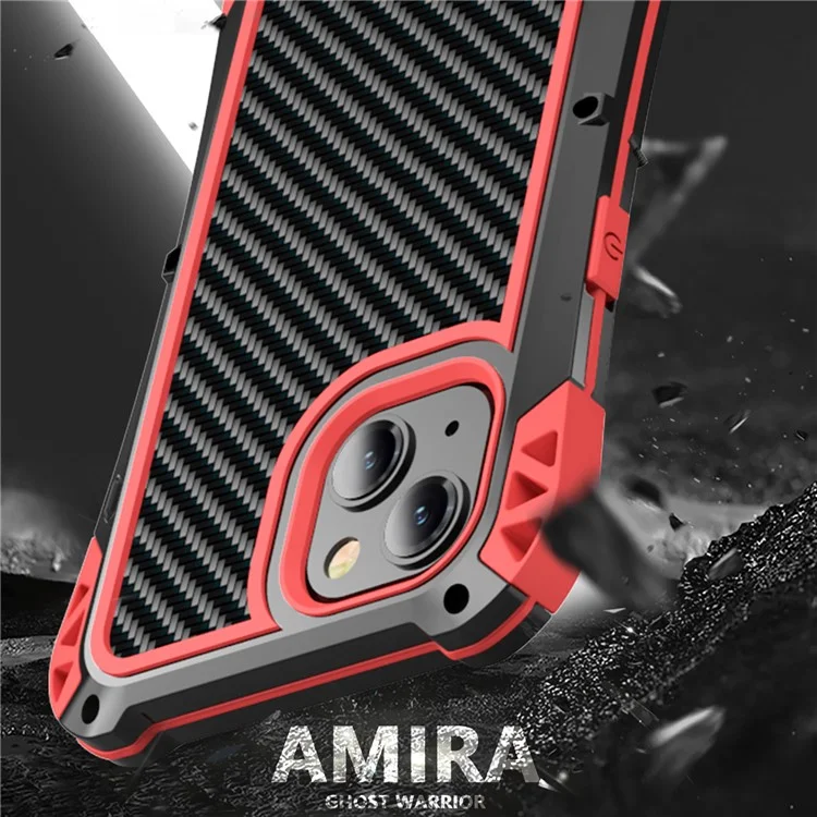 R-JUST AMIRA Four Corner Airbags Anti Fall Hybrid Case Phone Protective Cover for iPhone 13 mini 5.4 inch - Black / Red