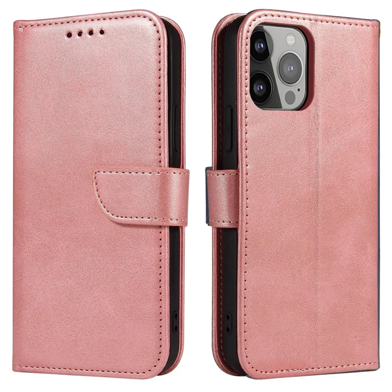 Quality PU Leather + TPU Phone Case Wallet Design Phone Cover for iPhone 13 6.1 inch - Rose Gold