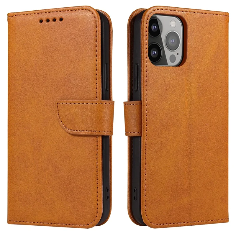 Quality PU Leather + TPU Phone Case Wallet Design Phone Cover for iPhone 13 6.1 inch - Light Brown
