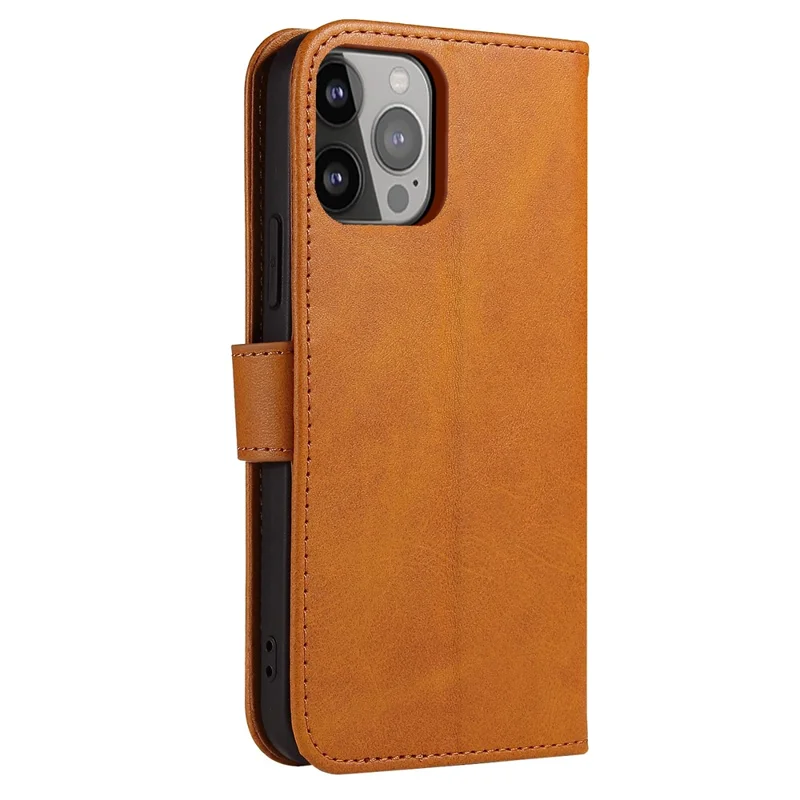 Quality PU Leather + TPU Phone Case Wallet Design Phone Cover for iPhone 13 6.1 inch - Light Brown