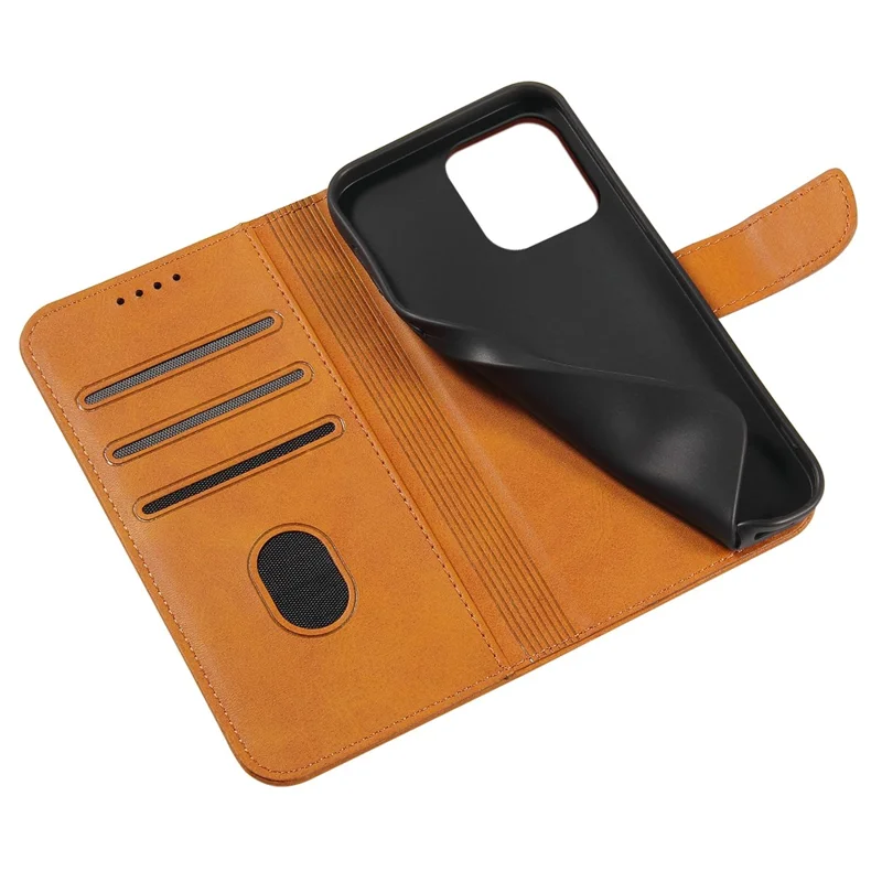 Quality PU Leather + TPU Phone Case Wallet Design Phone Cover for iPhone 13 6.1 inch - Light Brown