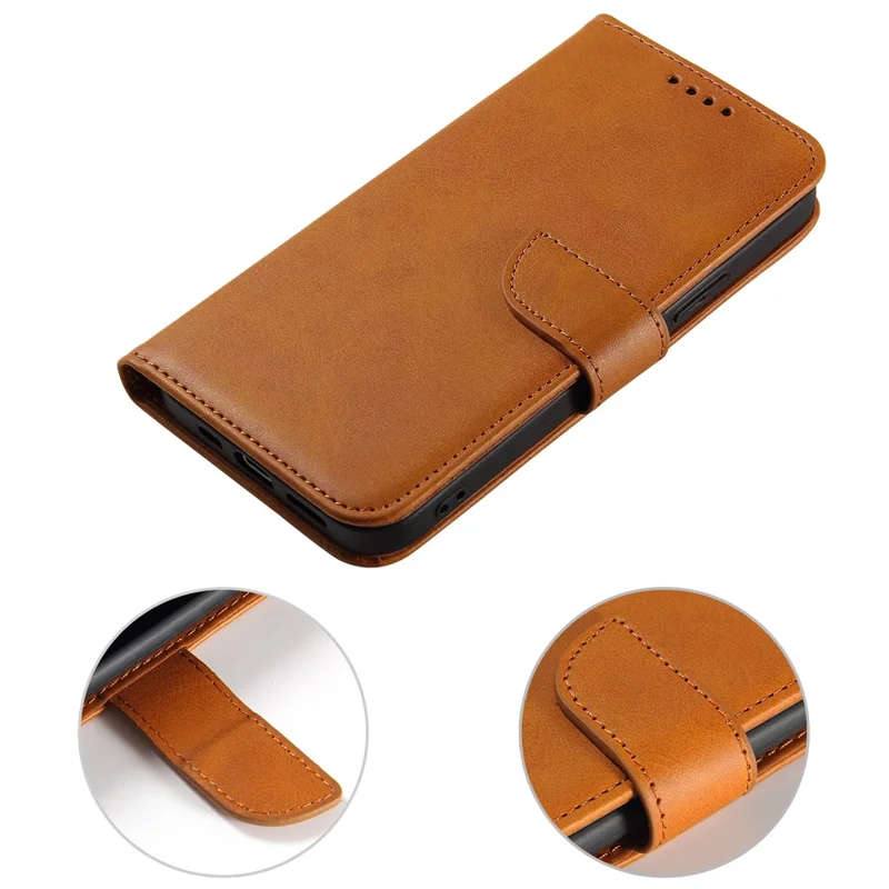 Quality PU Leather + TPU Phone Case Wallet Design Phone Cover for iPhone 13 6.1 inch - Light Brown