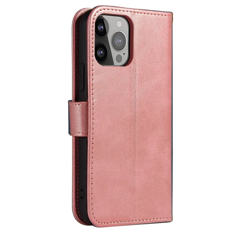 PU Leather Wallet Stand Phone Case Magnetic Design Phone Cover for iPhone 13 mini 5.4 inch - Rose Gold