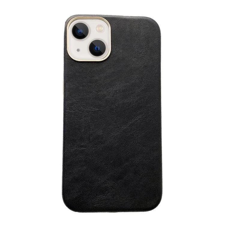 Anti-scratch PU Leather Coated PC Phone Back Case Shell for iPhone 13 6.1 inch - Black