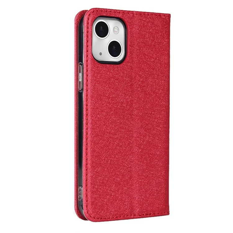 Shockproof Phone Case Full Protection Silk Texture Leather Wallet Cover with Strap for iPhone 13 6.1 inch - Red