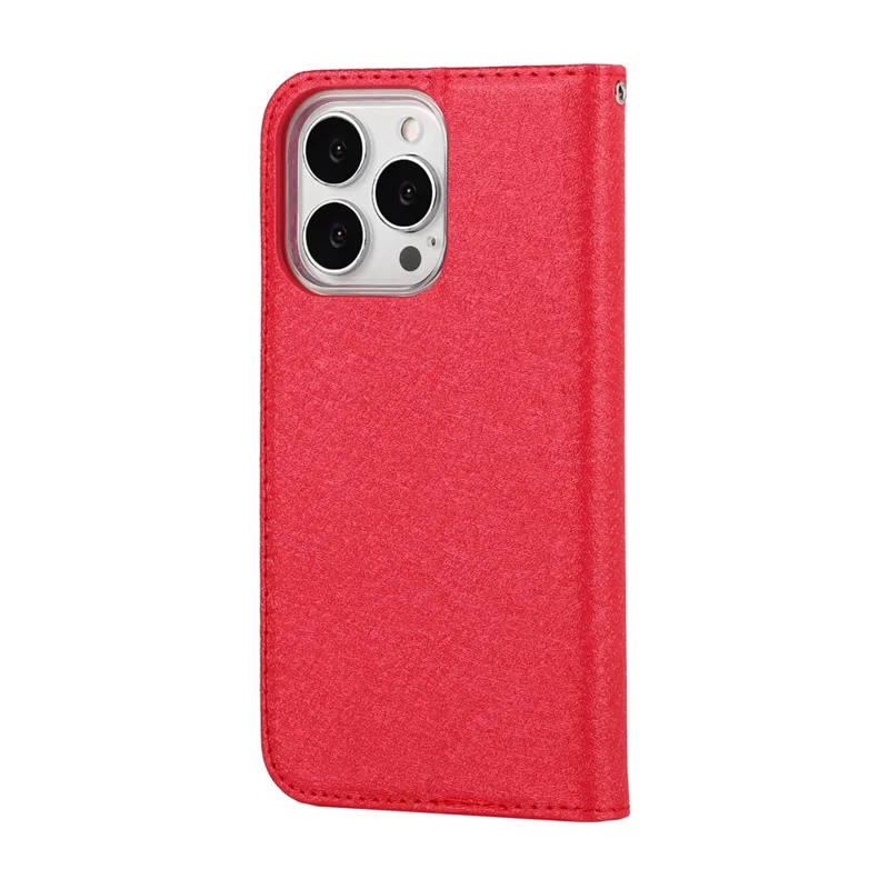 For iPhone 13 Pro 6.1 inch Anti-scratch Phone Case Full Protection Silk Texture Leather Wallet Cover with Strap - Red