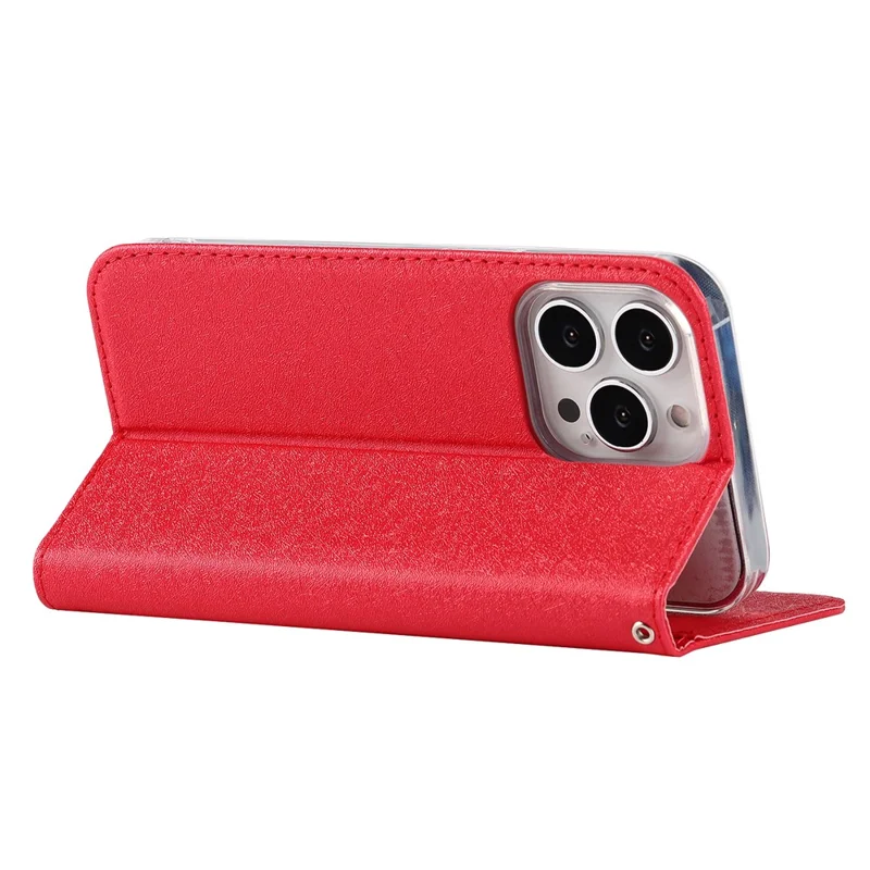For iPhone 13 Pro 6.1 inch Anti-scratch Phone Case Full Protection Silk Texture Leather Wallet Cover with Strap - Red