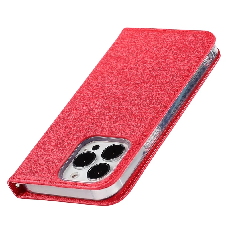For iPhone 13 Pro 6.1 inch Anti-scratch Phone Case Full Protection Silk Texture Leather Wallet Cover with Strap - Red