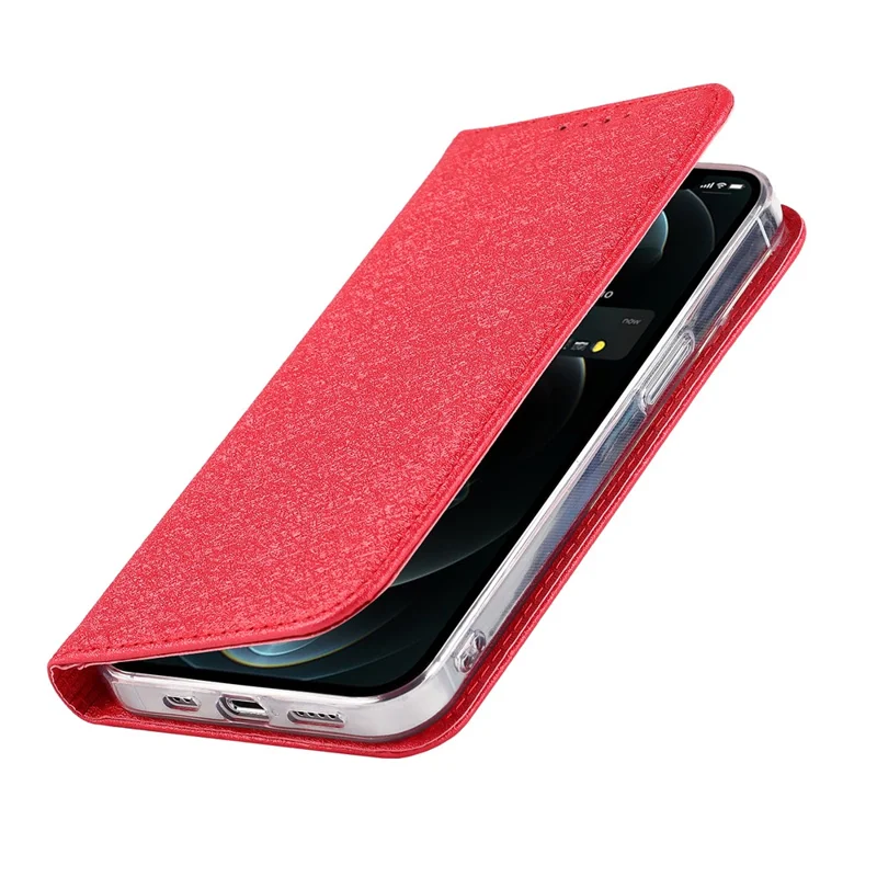 For iPhone 13 Pro 6.1 inch Anti-scratch Phone Case Full Protection Silk Texture Leather Wallet Cover with Strap - Red