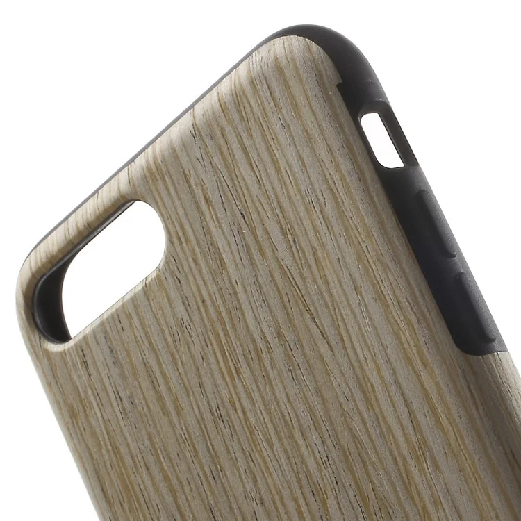 Wood Grain Leather Coated Soft TPU Case for iPhone 7 Plus 5.5 inch / 8 Plus - Beige