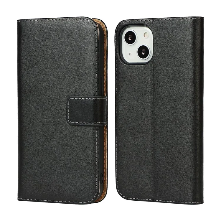 Genuine Leather Anti-Scratch Phone Cover Dust-Proof Stand Phone Case with Wallet for iPhone 13 6.1 inch